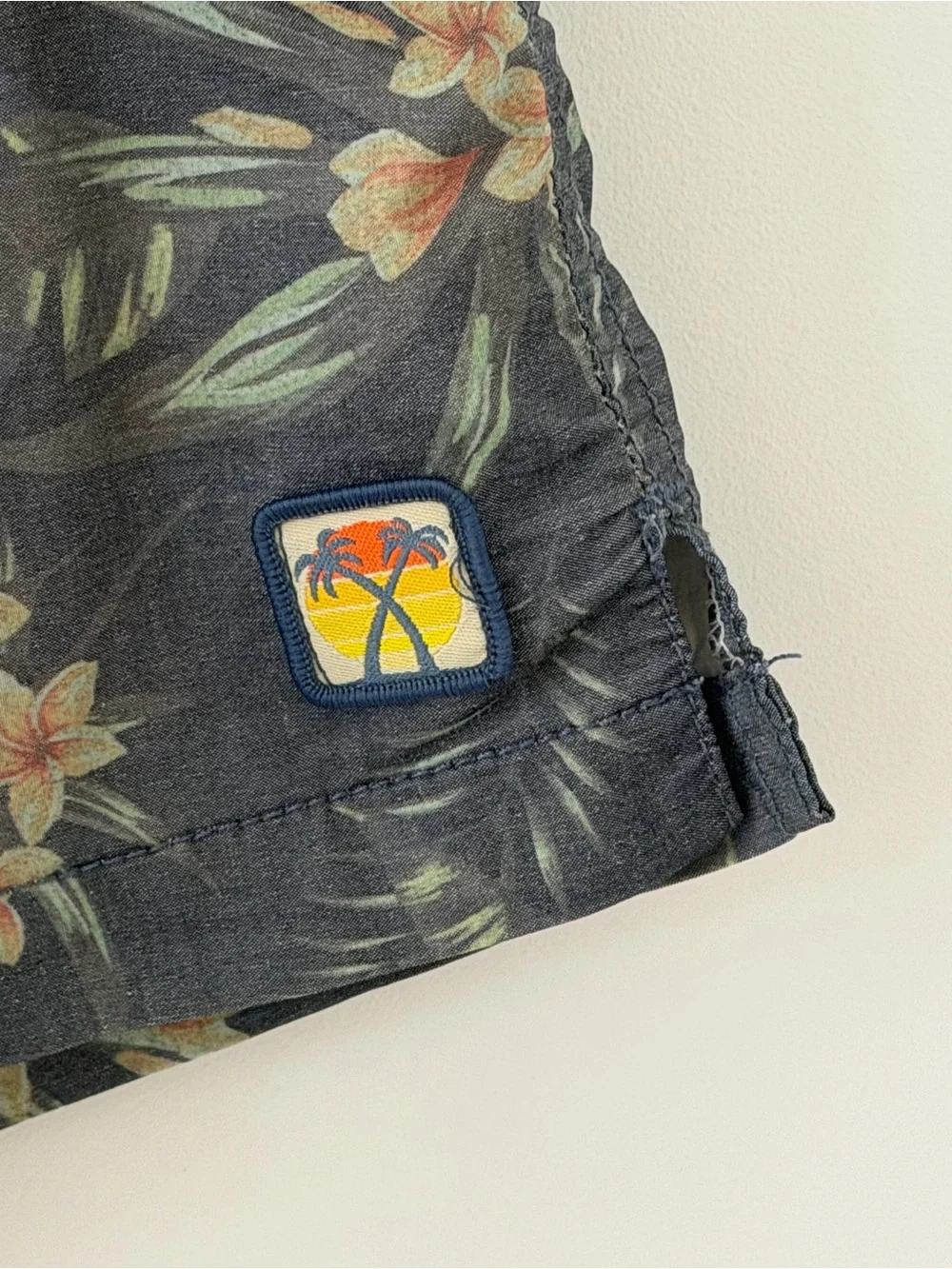 Marine Layer Dark Floral Tropical Swim Trunks - Black with Red & Green Accents